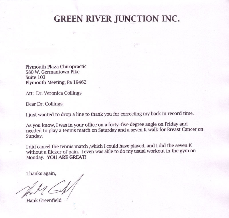 Chiropractor's Patient Testimonial